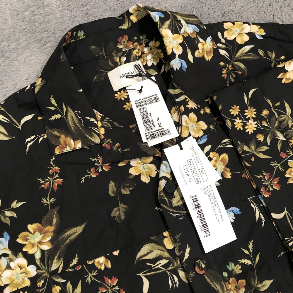 $715 Erdem Philip Shirt Men's XL Loop Camp Collar Floral‎ Kallmus Poplin